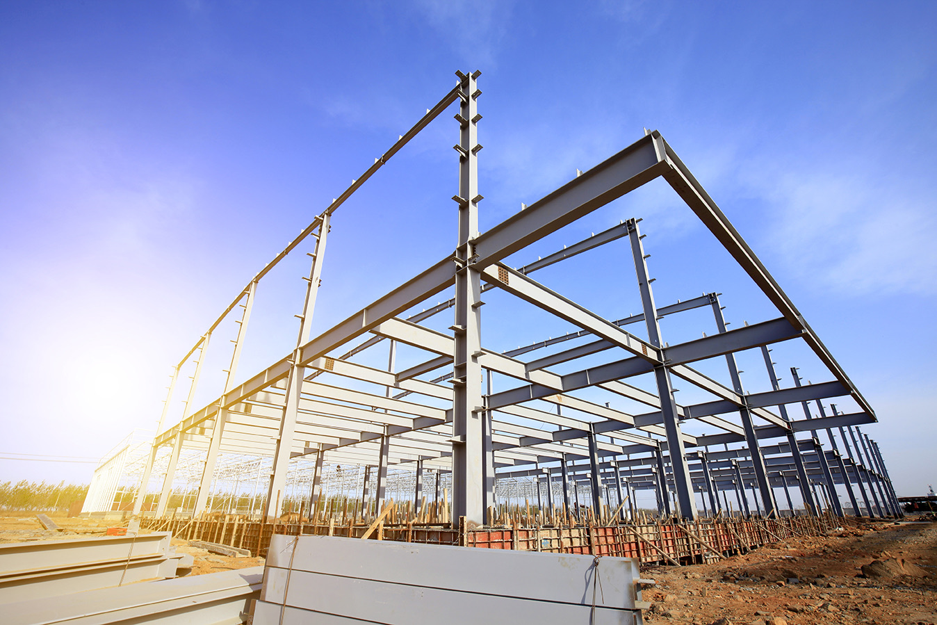 Structural steel building under construction